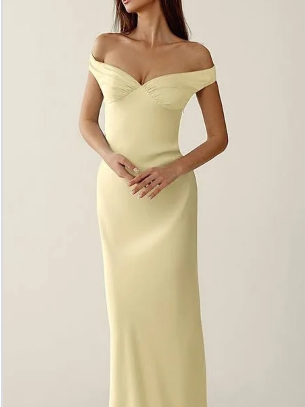 Azazie Pale Yellow One-Shoulder Evening Gown